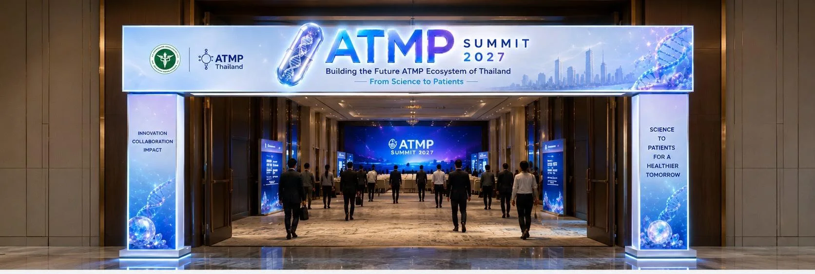 Concept design of the summit entrance with the Thailand ATMP Summit 2027 banner